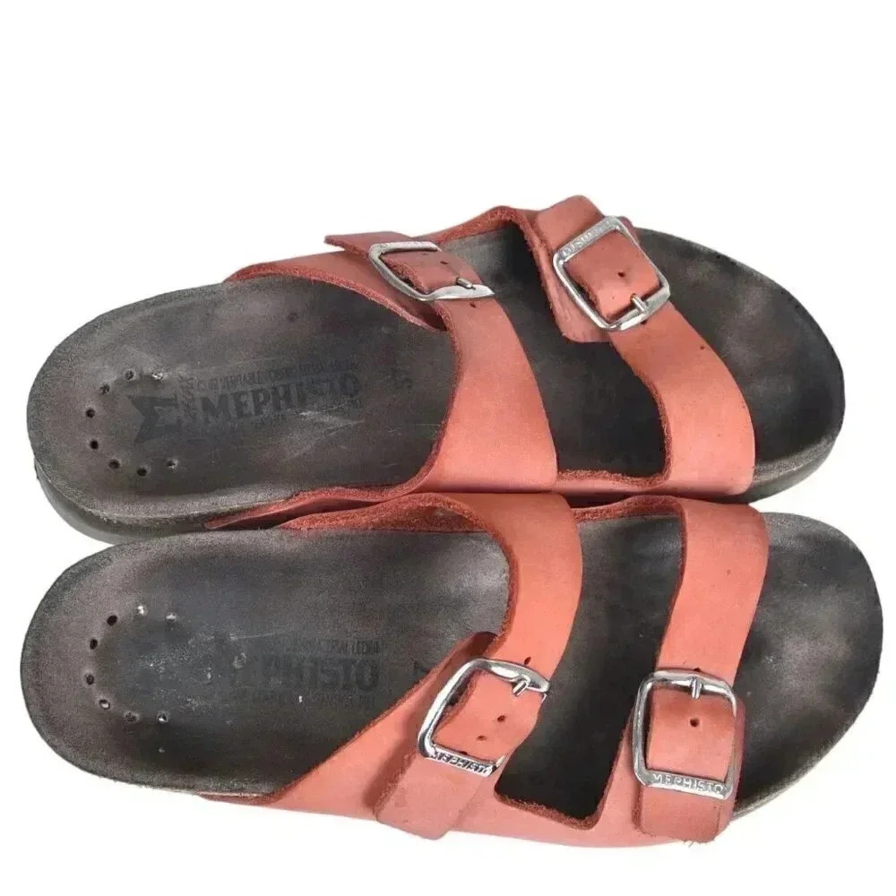 Mephisto Hester Cork Sandal Leather Adjustable Straps Red/Orange Size 37 US 7 - Picture 9 of 14